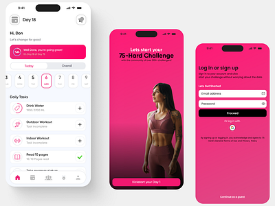 75 Hard Challenge App (Concept)- Ignite Your Transformation 75 hard challenge figma fitness login tasks ui ux