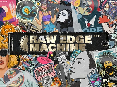 Raw Edge Sticker Poster Machine collage destroyed distress generator graffiti grunge old paper poster print retro scratched sticker streetart vintage