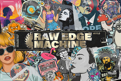 Raw Edge Sticker Poster Machine collage destroyed distress generator graffiti grunge old paper poster print retro scratched sticker streetart vintage