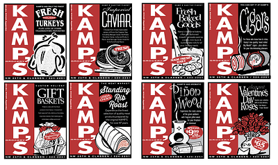 Kamp's Grocery Small Space Ads adobe illustrator branding design graphic design illustration kamps grocery small space ads spot color ads typography vector