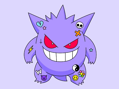 Gengar cartoon character design drawing fanart game gaming gengar graphic design illustration nintendo pokedex pokemon purple stickers