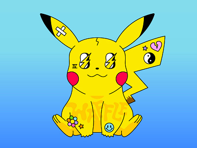 Pikachu blue cartoon character cute drawing electric gamer gaming gradient illustration mouse nintendo pikachu pokemon stickers videogame waffle yellow