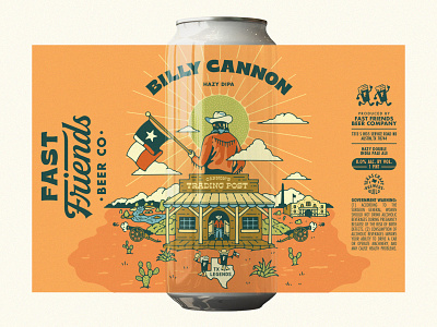 Billy Cannon Beer Label alamo austin beer beer label beer packaging brewery brewing can art craft beer hazy dipa illustration legend myth packaging design san jacincto southwest tall boy tall can texas western