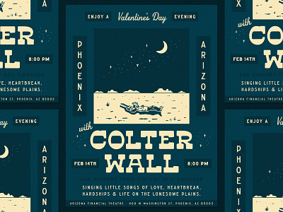 Colter Wall Show Poster arizona colter wall country country music cowboy cowboy boots cowboy hat desert gig poster guitar illustration music music art night phoenix poster art show poster southwest valentines day western