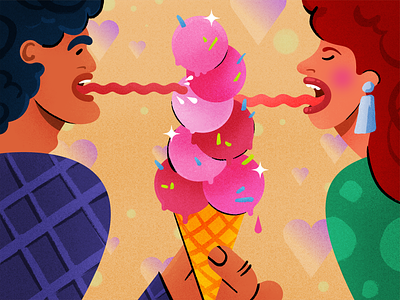 Date Kiss character colors couple icecream illustration kiss love valentinesday vector