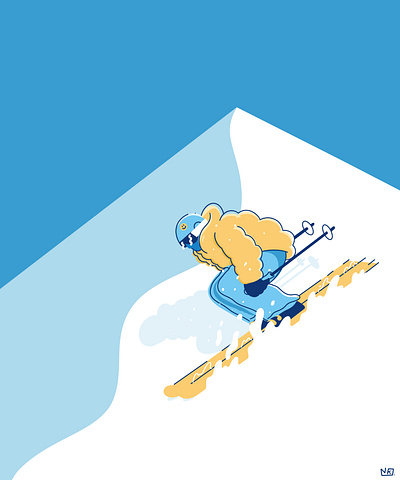 Downhill Puff adventure art blue cartoon character cool doodle dynamic fun graphic design illustration illustrator minimal skiing snow snowy sports whimsical white winter