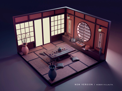 Japanese Room 3d architecture blender colors cycles graphic design illustration isometric isometrico japanese lights render room