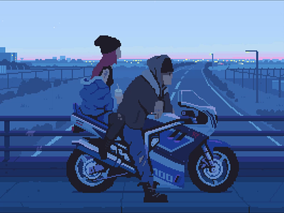 Bike Couple - Animated pixel art bike blue blue palette couple dusk illustration lovers pixel pixel art pixel artist scenery urban