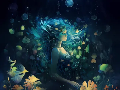 Serene Mermaid character dark fantasy design graphic design illustration mermaids role playing romance seascape