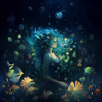 Serene Mermaid character dark fantasy design graphic design illustration mermaids role playing romance seascape