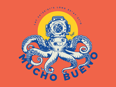 Mucho Bueno | Cabo Polonio branding cabo polonio chill design digitalpainting diver graphic design illustration mermaid octopus t shirt uruguay