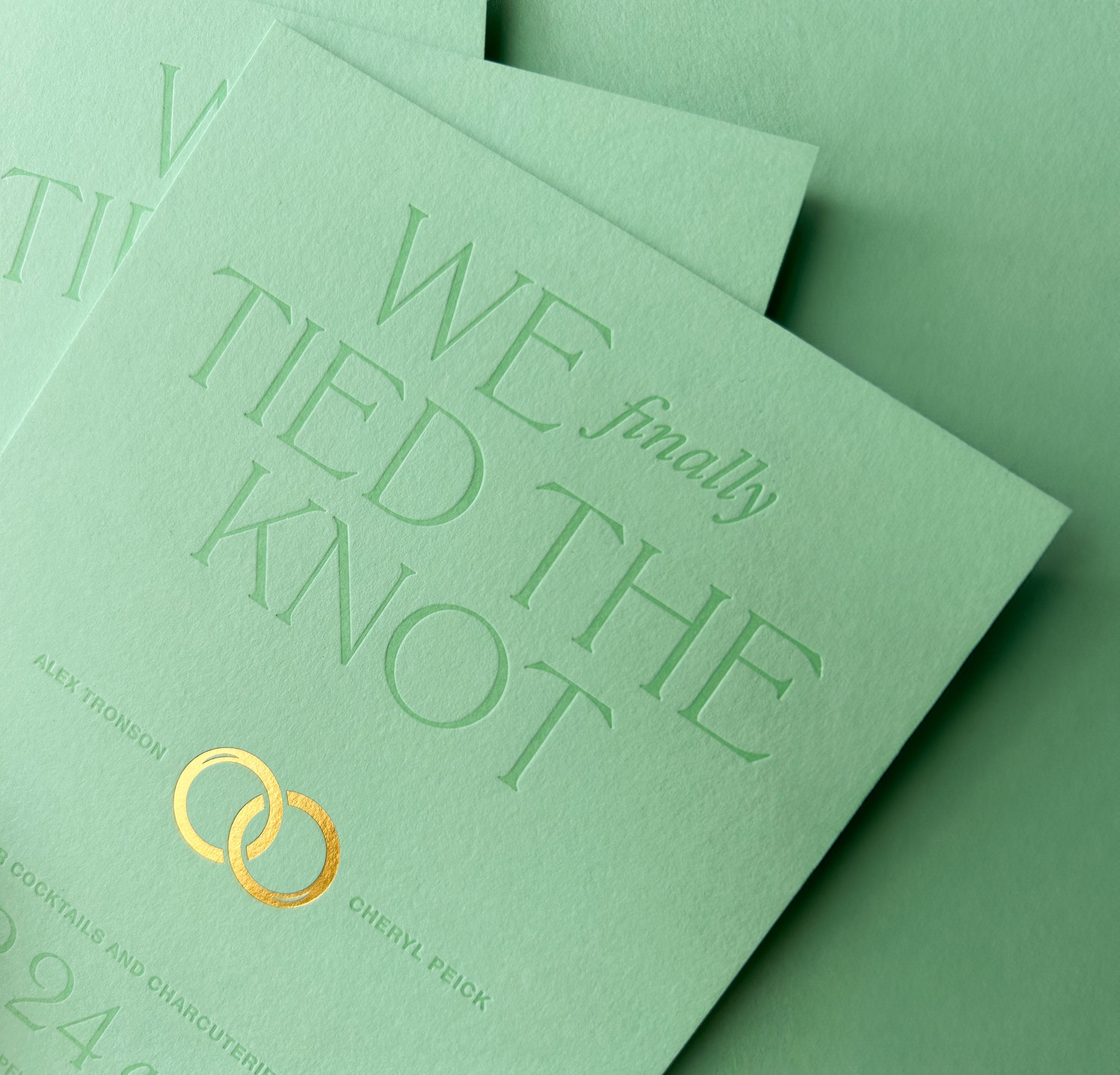 Wedding Reception Invites emboss eternity foil illustration illustrator invitation invite letterpress marriage married mint minty new orleans nola print rings tonal tropical typography wedding