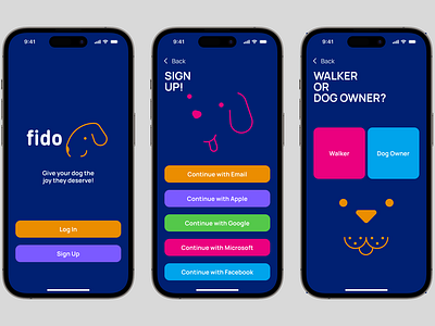 Fido Dog Walking App app design branding colorful dog walking app dogs dribbble product design academy graphic design playful typography ui veterinarians