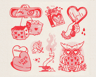 Valentine's Day Flash Sheet 2024 calendar character design cupid design february furry dice illustration lettering love owl valentine valentines day