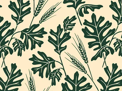 Oak & Wheat branding dark green design green illustration leaf leaves nature oak pattern procreate wheat
