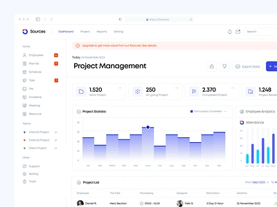 Source - Project Management Dashboard clean component design discover hr illustration management minimalist mobile populer product design project management task ui web design