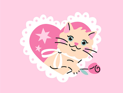 Happy Valentine's Day! cartoon cat cute design flat heart holiday illustration kitten kitty love pink rose valentines day vector