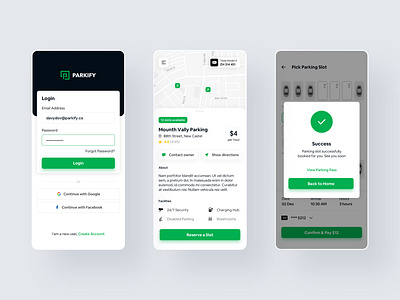 Parkify - Hassle-Free Parking Partner app design app ui branding design experienced designer green theme app illustration logo mobile app mobile app ui mobile user interface parking app ui parking mobile app ui sri lanka ui ui ux designer ux