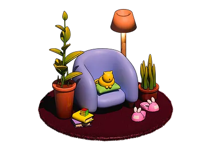 Cute 3D scene 3d bunny cat cute flower flower pot game design lamp lowpoly sofa
