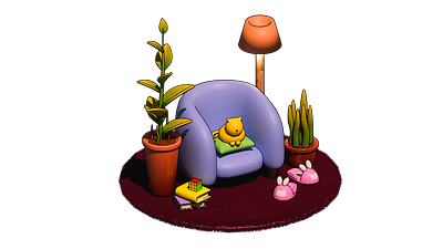 Cute 3D scene 3d bunny cat cute flower flower pot game design lamp lowpoly sofa