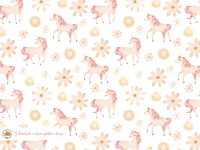 Soft pastel pink Unicorns digital paper baby shower floral pattern illustration nursery illustration pattern procreate artist seamless pattern surface design surface pattern surface pattern designer textile design unicorn