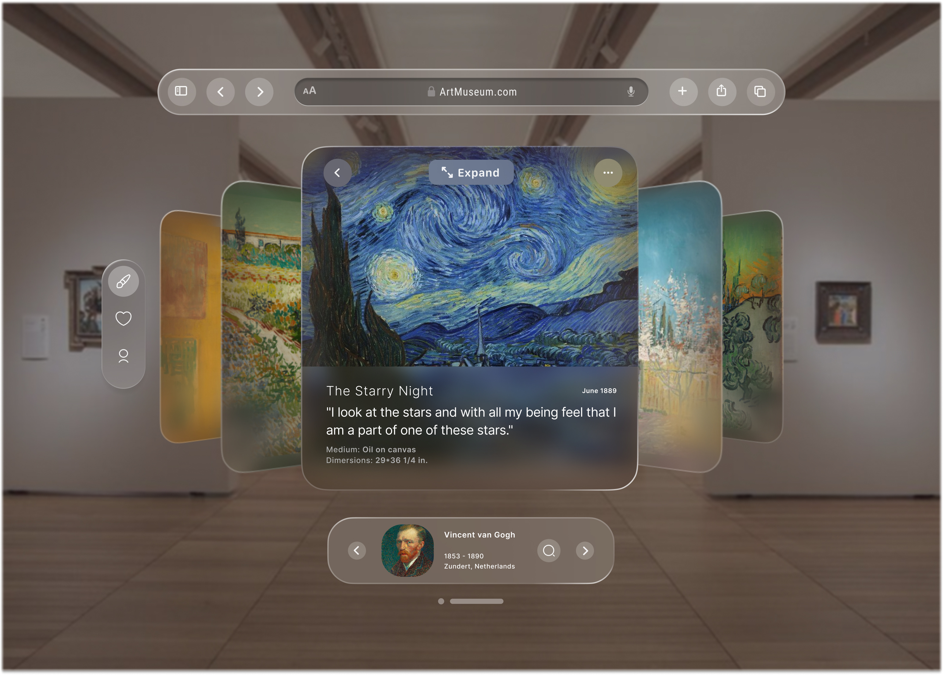 Apple Vision Pro UI - Museum Art app apple vision pro augmented reallity corporta design figma interaction product product design prototype spatial ui tech technology ui uiux ux vision pro website