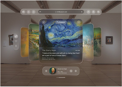 Apple Vision Pro UI - Museum Art app apple vision pro augmented reallity corporta design figma interaction product product design prototype spatial ui tech technology ui uiux ux vision pro website