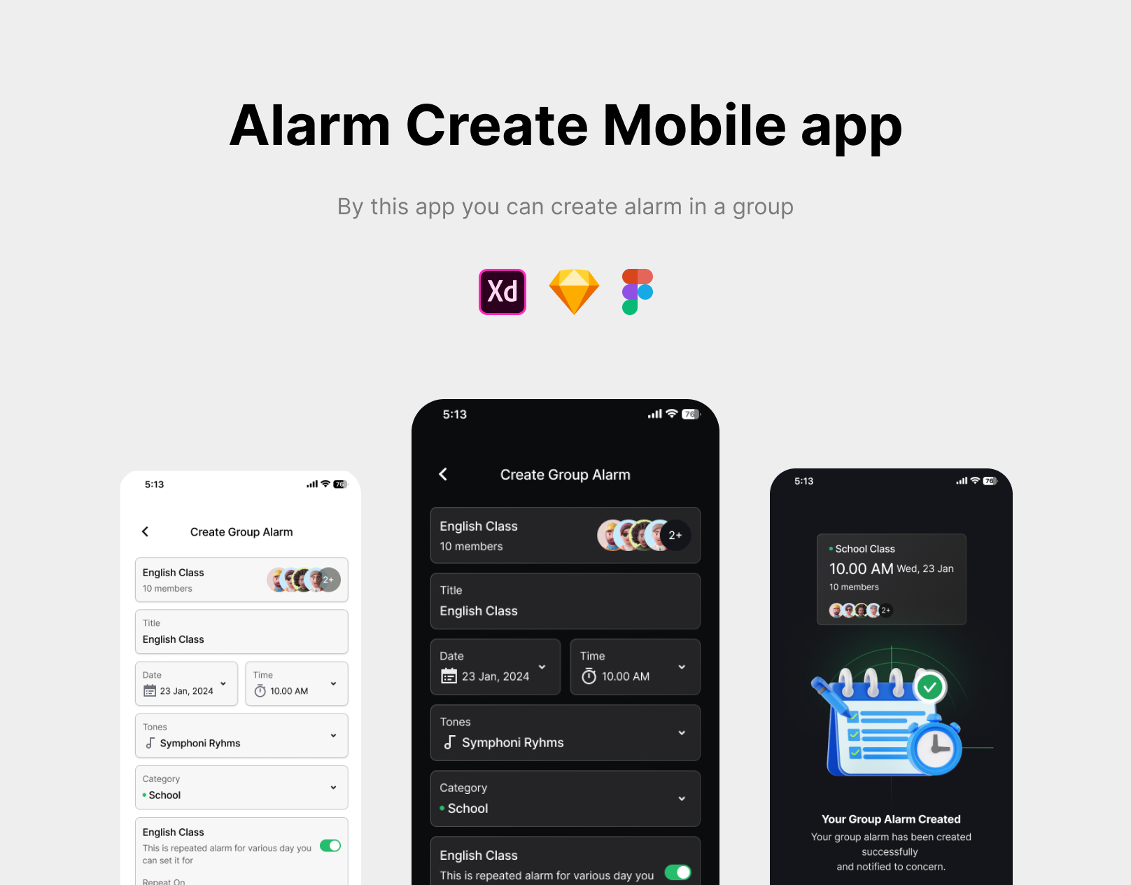 Create Alarm UI adobe xd apps design branding design figma graphic design landing page ui ux