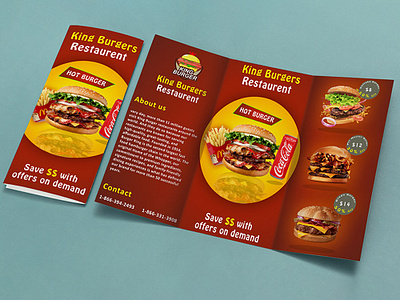 King Burger | Brochure Design | Trifold Brochure branding brochure brochure design brochure triflod burger burger menu burgur design flyer food design food menu graphic design king burger menu menu design offer deal triflod trifold brochure