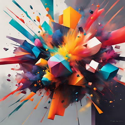 Colliding Geometric Explosions 3d art design graphic design illustration poster posters