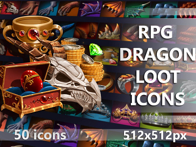 Free RPG Dragon Loot Icons 2d art asset assets dragon fantasy game game assets gamedev icon icons illustration indie indie game mmorpg pack rpg set
