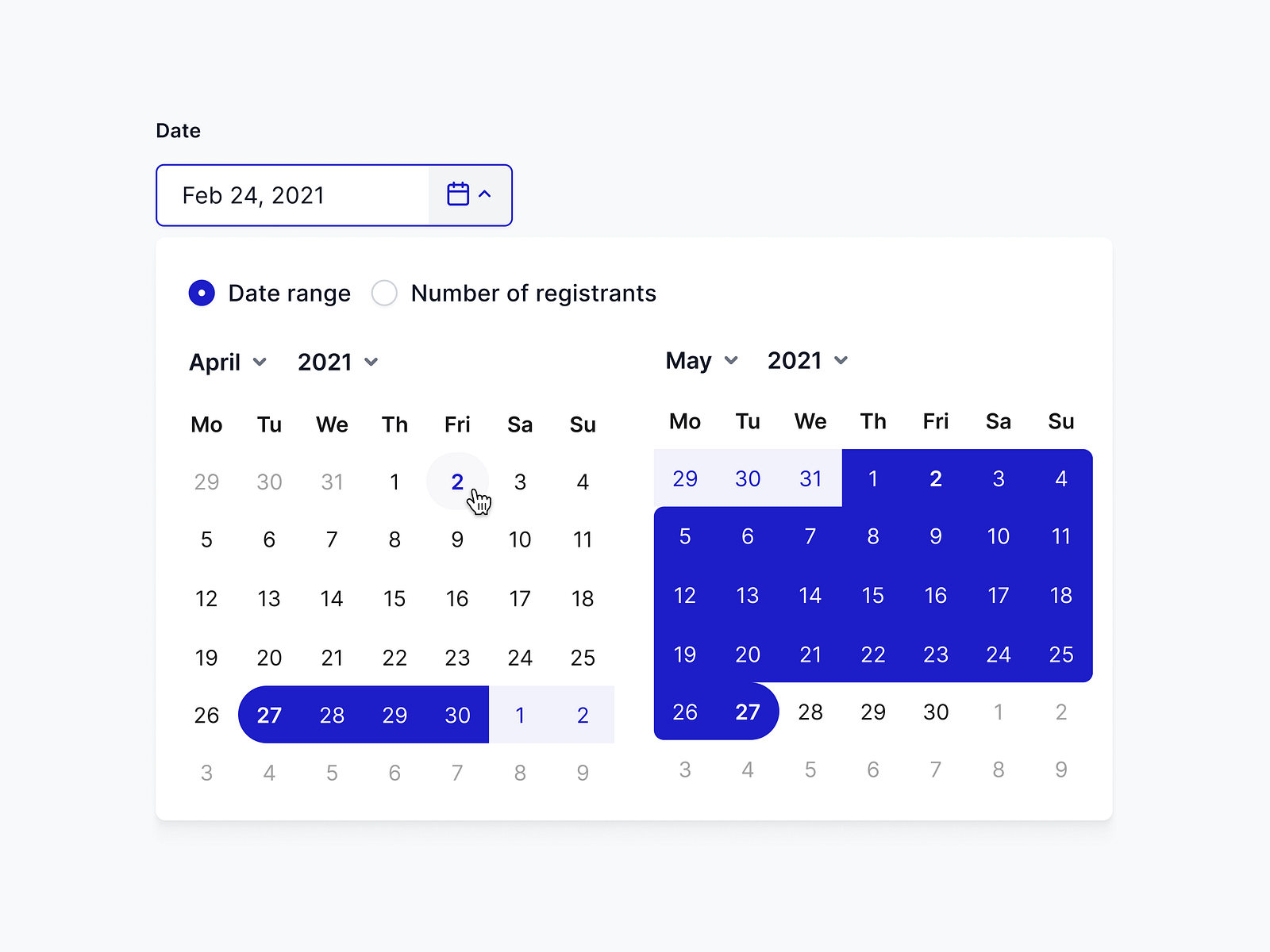 Date range picker by Ruben Heijbroek for Reversed Digital on Dribbble