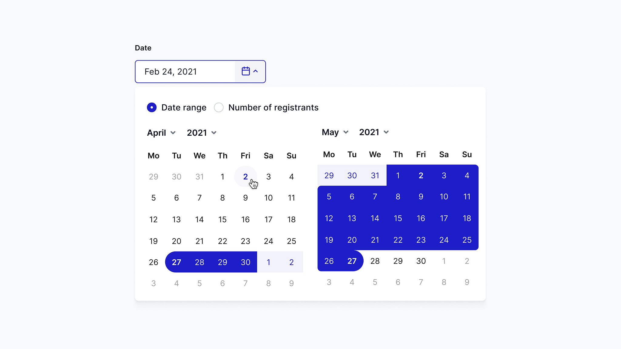 Date range picker by Ruben Heijbroek for Reversed Digital on Dribbble