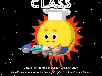 Sunday Cooking Class astro pop astronomy character design class comics cooking cute earth graphic design humour illustration inner planets joke outer planets outer space planets poster science solar system sun