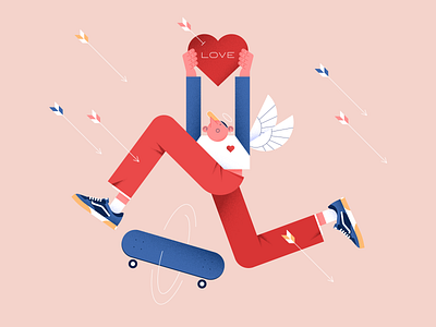 Vote for love arrow characterdesign color cupid design digital flat heart illustration love people skateboard sneakers valentines day vector