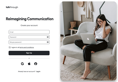 Sign Up Page challenge chat app communication dailyui home page landing page ui video call video conferencing web app web design website