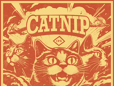 Catnip IPA Label Concept beer label cats dog fight explosions fighters ipa label design smoke