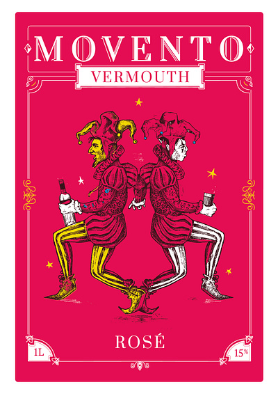 Movento - Vermouth label design design drinks graphic design illustration joker label label design logo spain typography vector vermout vermouth label design vermut wine