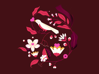 Love and flowers bird branding chocolate design food heart illustration illustrator love packaging pink valentine vector