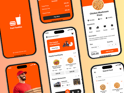 Fast Foodies - Food Ordering Mobile App app fast food food delivery app food ordering app mobile app online app online food delivery app online food ordering app online mobile app ui ui design uiux ux ux design uxui