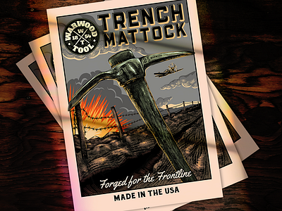 The Trench Mattock Poster Design army classic design graphic design handtool illustration military placard poster posterdesigner steel tool trenchmattock usa vintage war warwoodtool wintrygrey