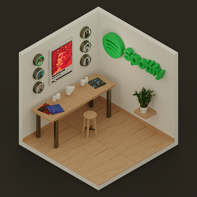 The Music Room 3d 3dillustration 3dmodel 3dmodelling app art artists blender colors cycles design fred again illustration isometric lowpoly music render spotify style ui