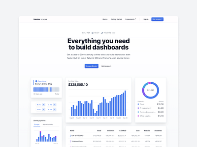 Introducing Tremor Blocks charts dashboard data visualization landing page thumbnails