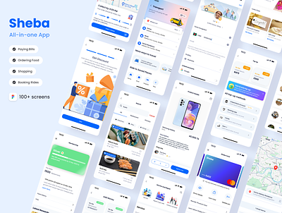 Sheba - All-in-one Mobile App UI/UX Design all in one app app app design booking rides delivery design figma finance grocery mobile app payments sheba shopping super app ui uiux user experience ux ux design