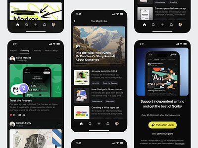 Publishing Platform App Concept app concept dark app dark mode figma medium medium redesign publishing publishing platform app concept typography ui