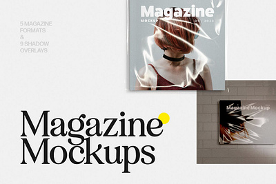 Wrapped Magazine Mockups background branding crumpled magazine mockup overlay plastic shadow stylish template texture wrap
