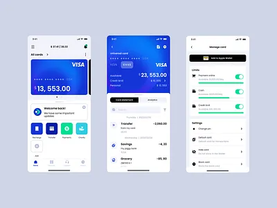 Banking app app bank banking blue business card finance fintech graphic design minimal money ui ui ux