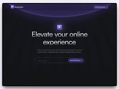 GuardianGate - waitlist page exploration coming soon darkmode design glow gradient lightrays linear logo purple saas trending waitlist web website