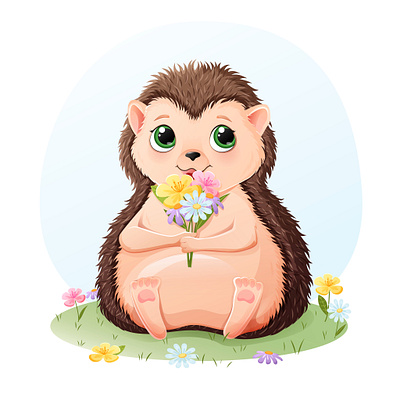 Hedgehog adobe illustrator adorable animal art cartoon character design cute design digital art flower hedgehog illustration logo spring vector