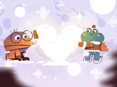 Frog n fren boston character character design cute friends heart illustration illustrator love simple snow valentine valentines vector